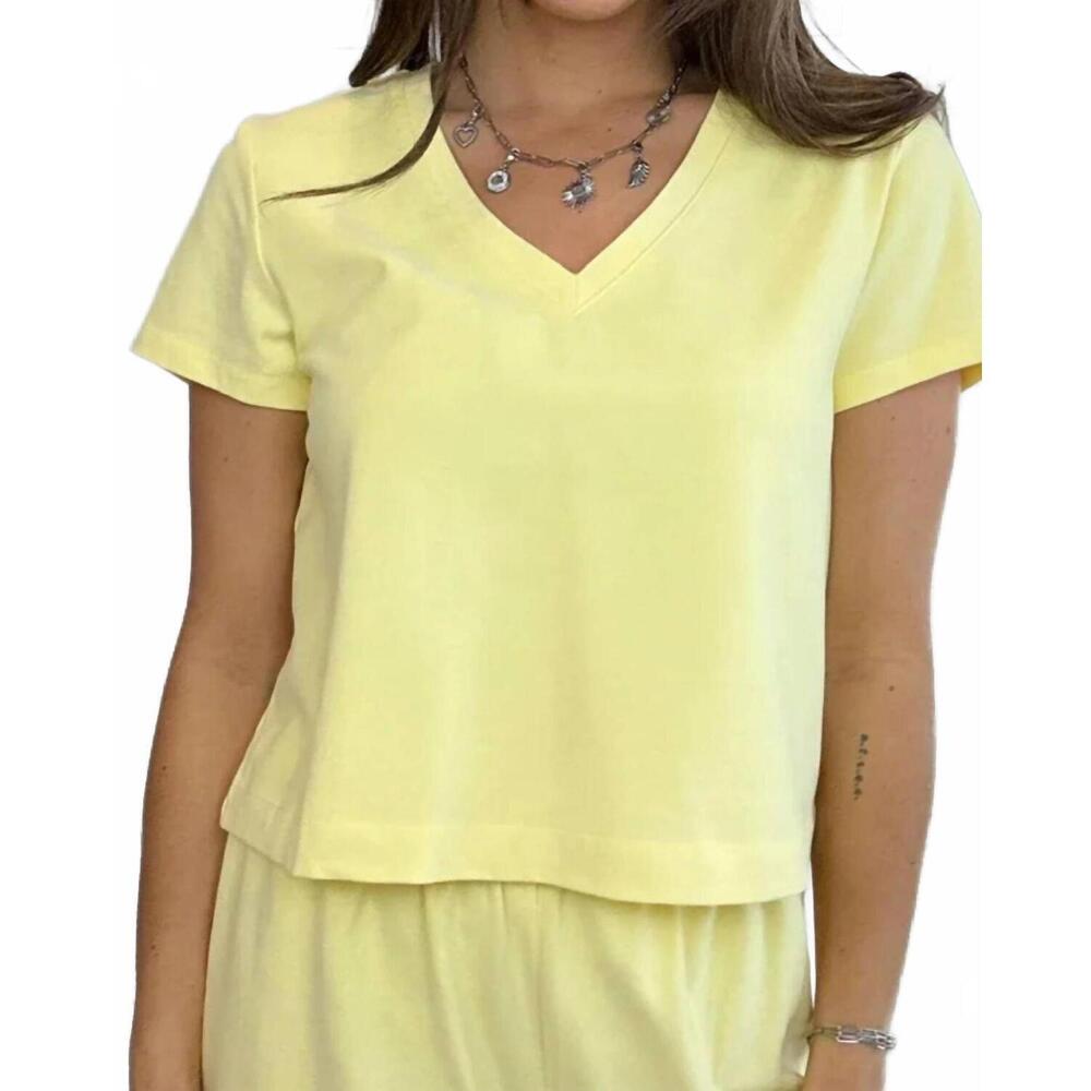 NEW FATE + FORTUNE boxy v-neck short sleeve tee in yellow
